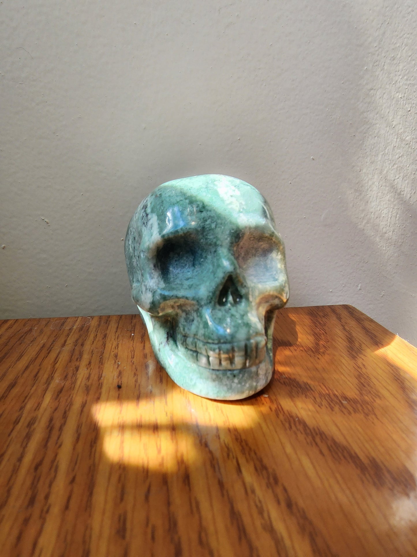 Green Tree Agate Skull - Carved Stone