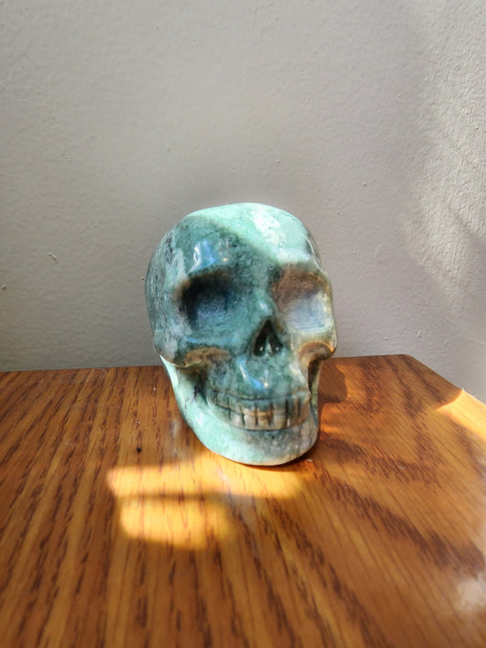 Green Tree Agate Skull - Carved Stone