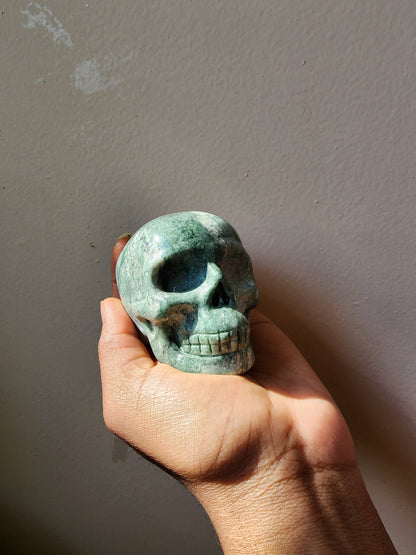 Green Tree Agate Skull - Carved Stone