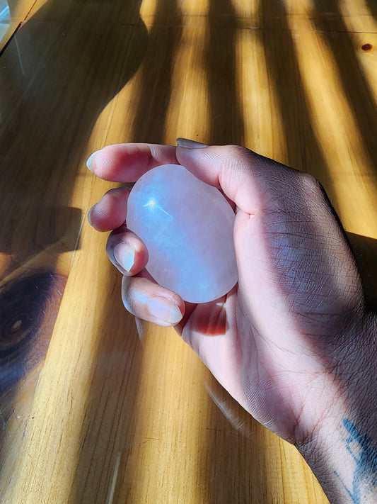 Rose Quartz Palm Stone - Polished Gemstone - Healing Crystal