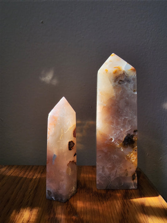 Cherry Blossom Agate Tower - Crystal Point - Polished Stone