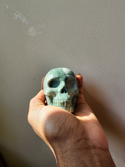 Green Tree Agate Skull - Carved Stone